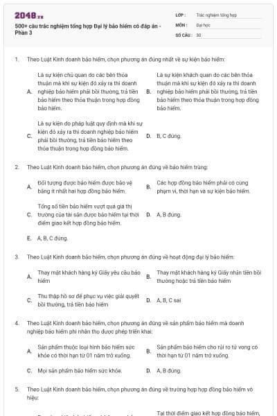 500+ câu trắc nghiệm tổng hợp Đại lý bảo hiểm có đáp án - Phần 3