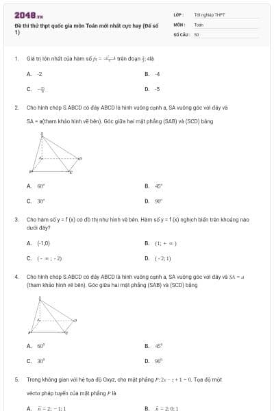 Đề thi thử thpt quốc gia môn Toán mới nhất cực hay (Đế số 1)