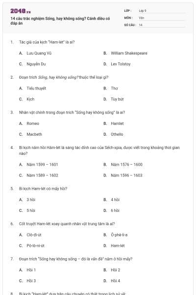 14 câu trắc nghiệm Sống, hay không sống? Cánh diều có đáp án