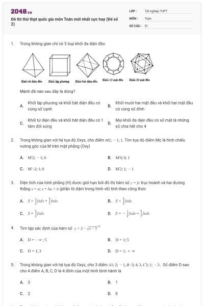 Đề thi thử thpt quốc gia môn Toán mới nhất cực hay (Đế số 2)