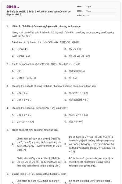 Bộ 5 đề thi cuối kì 2 Toán 8 Kết nối tri thức cấu trúc mới có đáp án - Đề 3