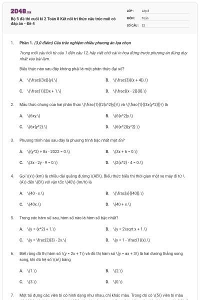 Bộ 5 đề thi cuối kì 2 Toán 8 Kết nối tri thức cấu trúc mới có đáp án - Đề 4