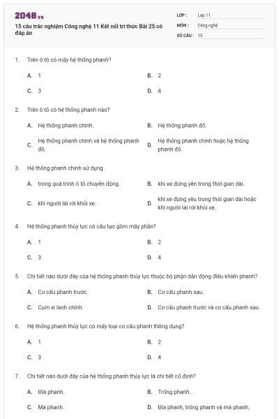 15 câu trắc nghiệm Công nghệ 11 Kết nối tri thức Bài 25 có đáp án