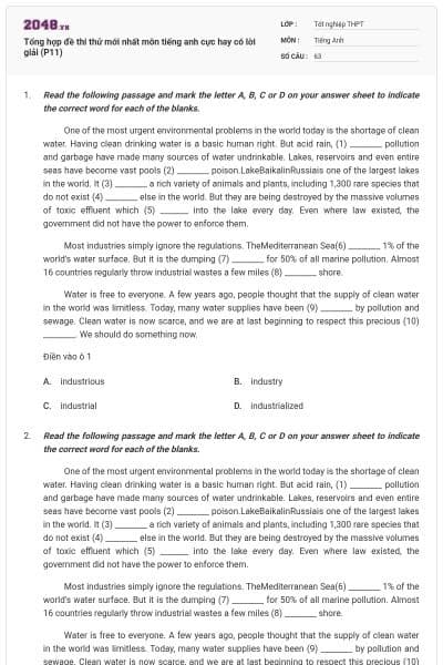 Tổng hợp đề thi thử mới nhất môn tiếng anh cực hay có lời giải (P11)