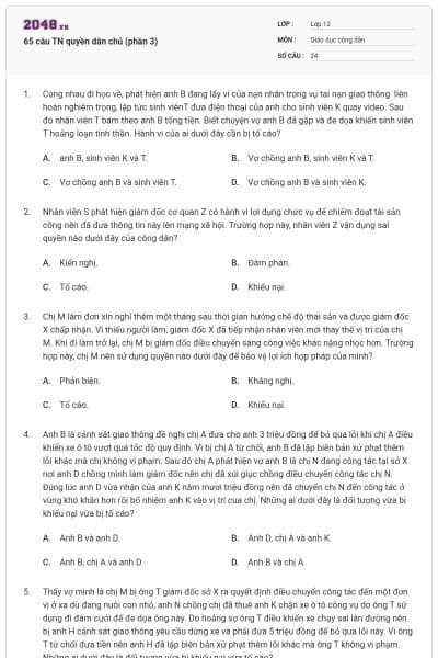 65 câu TN quyền dân chủ (phần 3)