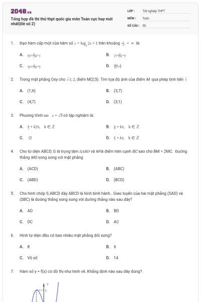 Tổng hợp đề thi thử thpt quốc gia môn Toán cực hay mới nhất(Đề số 2)