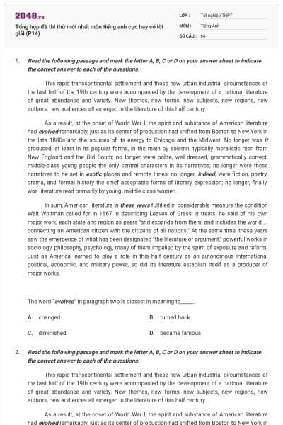 Tổng hợp đề thi thử mới nhất môn tiếng anh cực hay có lời giải (P14)
