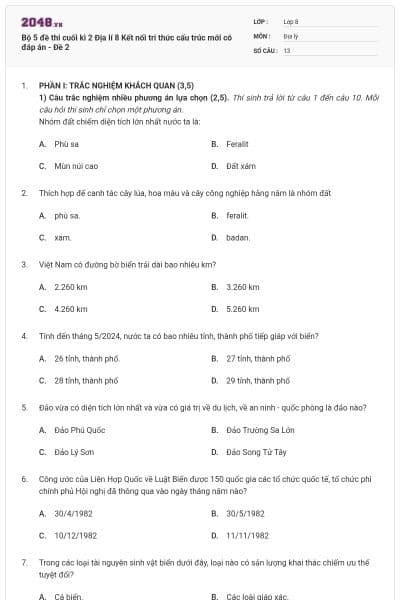 Bộ 5 đề thi cuối kì 2 Địa lí 8 Kết nối tri thức cấu trúc mới có đáp án - Đề 2