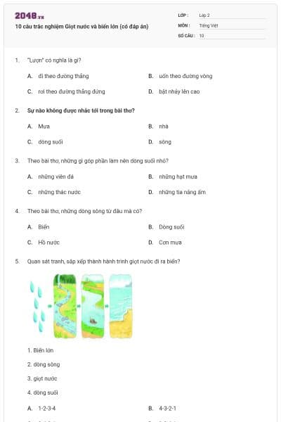 10 câu trắc nghiệm Giọt nước và biển lớn (có đáp án)