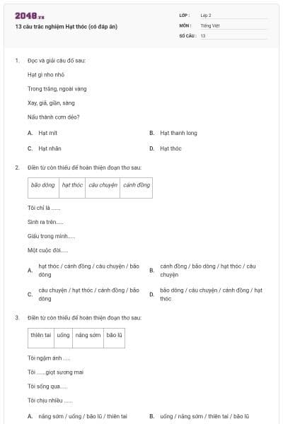 13 câu trắc nghiệm Hạt thóc (có đáp án)