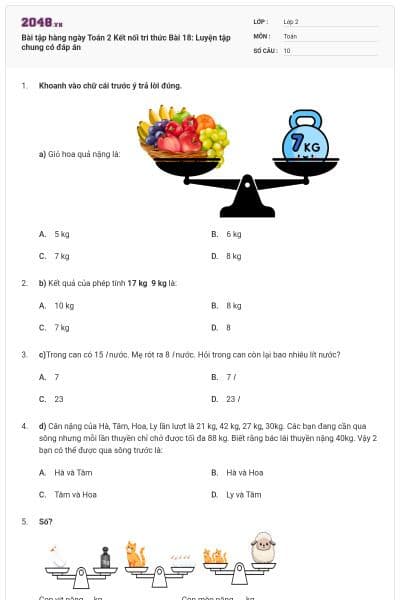 Bài tập hàng ngày Toán 2 Kết nối tri thức Bài 18: Luyện tập chung có đáp án