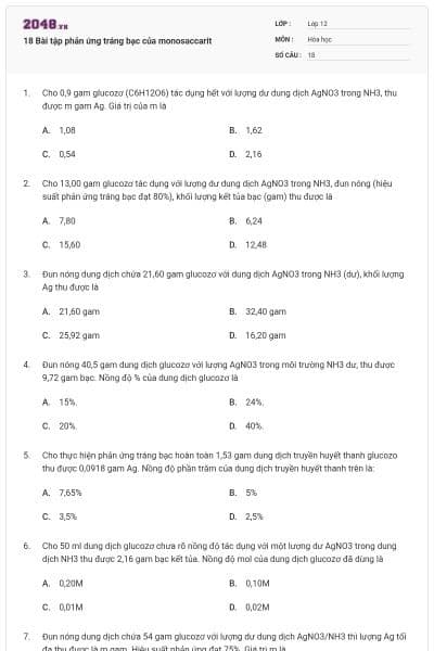 18 Bài tập phản ứng tráng bạc của monosaccarit