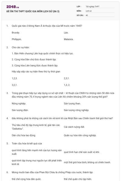 ĐỀ ÔN THI THPT QUỐC GIA MÔN LỊCH SỬ (Đề 3)