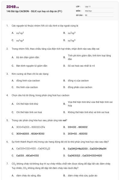 146 Bài tập CACBON - SILIC cực hay có đáp án (P1)