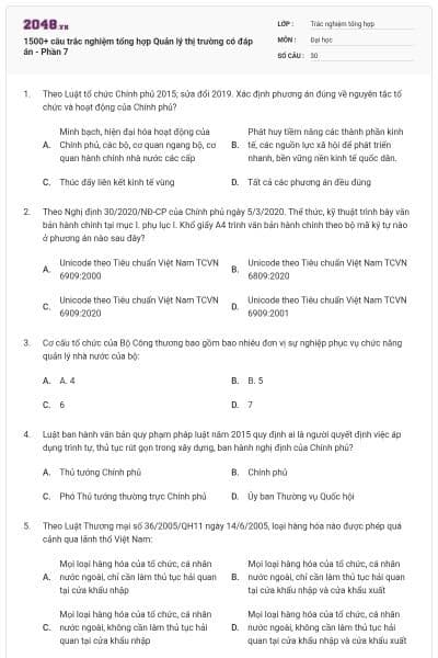 1500+ câu trắc nghiệm tổng hợp Quản lý thị trường có đáp án - Phần 7