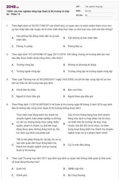 1500+ câu trắc nghiệm tổng hợp Quản lý thị trường có đáp án - Phần 13