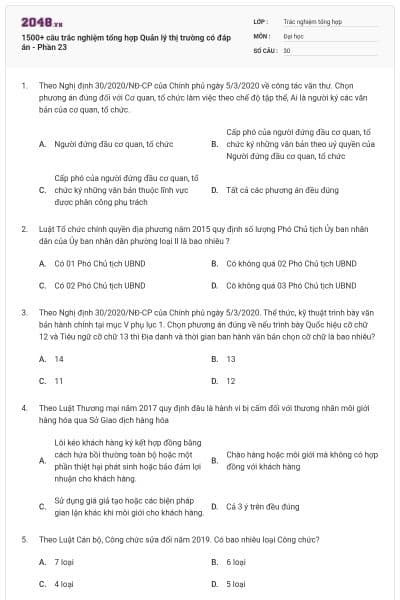 1500+ câu trắc nghiệm tổng hợp Quản lý thị trường có đáp án - Phần 23