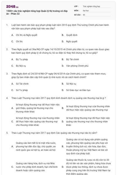 1500+ câu trắc nghiệm tổng hợp Quản lý thị trường có đáp án - Phần 32