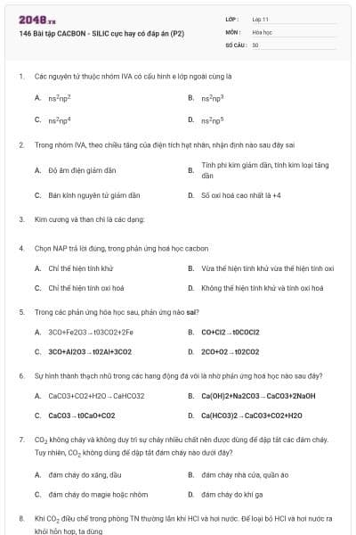 146 Bài tập CACBON - SILIC cực hay có đáp án (P2)