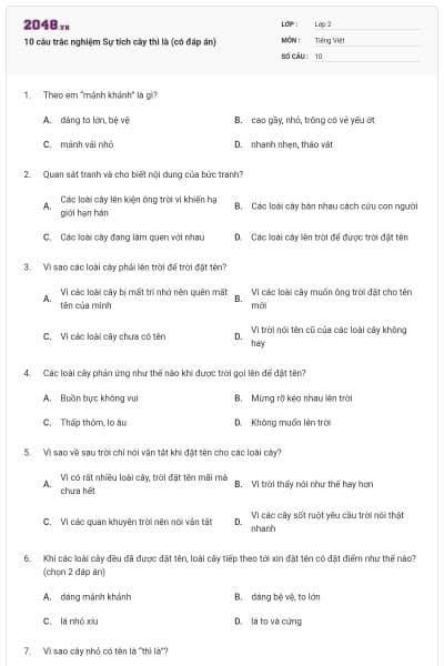 10 câu trắc nghiệm Sự tích cây thì là (có đáp án)