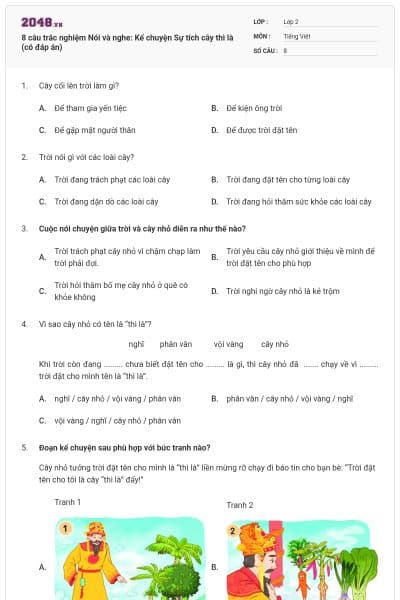 8 câu trắc nghiệm Nói và nghe: Kể chuyện Sự tích cây thì là (có đáp án)