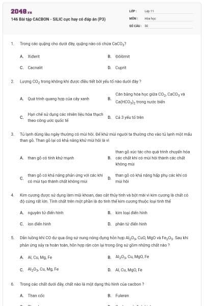 146 Bài tập CACBON - SILIC cực hay có đáp án (P3)