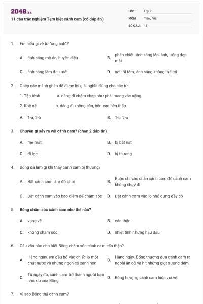 11 câu trắc nghiệm Tạm biệt cánh cam (có đáp án)