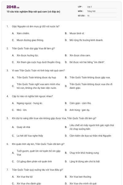 10 câu trắc nghiệm Bóp nát quả cam (có đáp án)