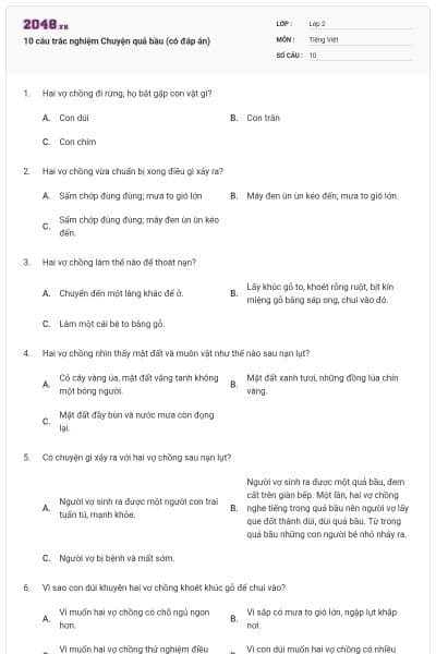 10 câu trắc nghiệm Chuyện quả bầu (có đáp án)