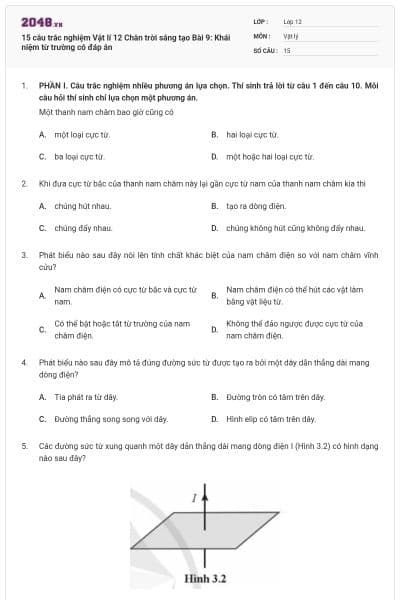 15 câu trắc nghiệm Vật lí 12 Chân trời sáng tạo Bài 9: Khái niệm từ trường có đáp án