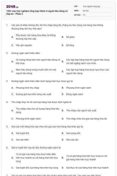 100+ câu trắc nghiệm tổng hợp Hành vi người tiêu dùng có đáp án - Phần 2