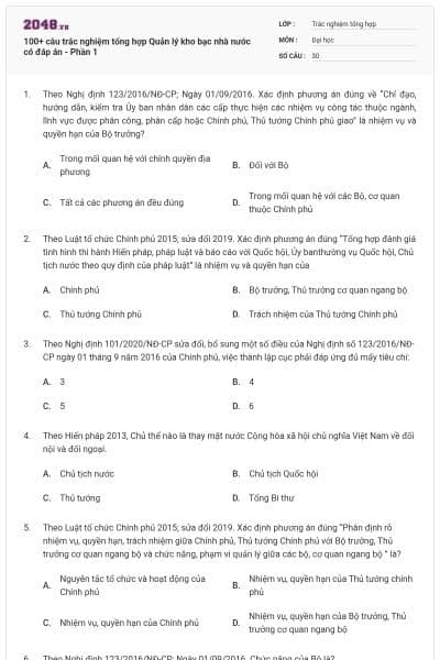 100+ câu trắc nghiệm tổng hợp Quản lý kho bạc nhà nước có đáp án - Phần 1