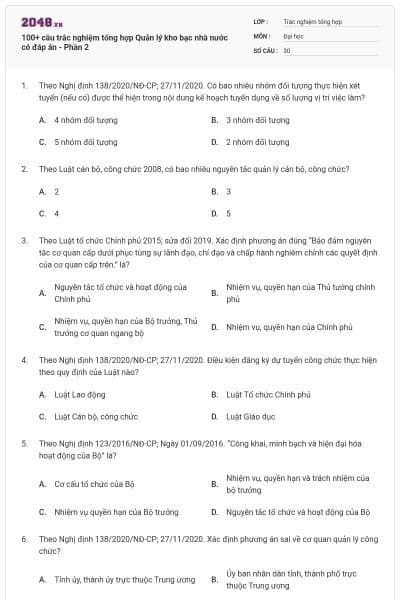 100+ câu trắc nghiệm tổng hợp Quản lý kho bạc nhà nước có đáp án - Phần 2