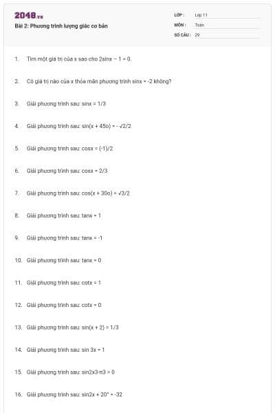 Bài 2: Phương trình lượng giác cơ bản