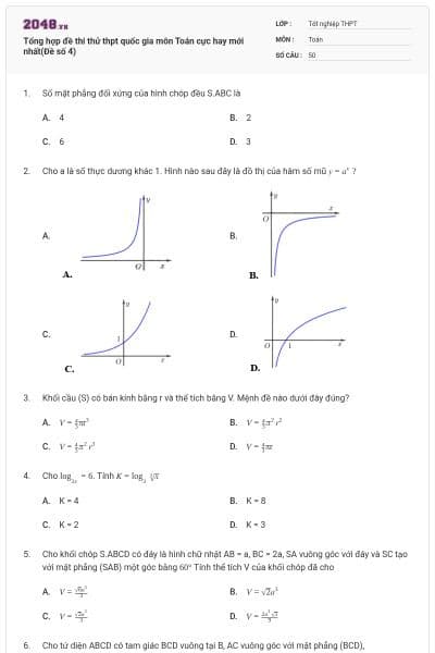 Tổng hợp đề thi thử thpt quốc gia môn Toán cực hay mới nhất(Đề số 4)