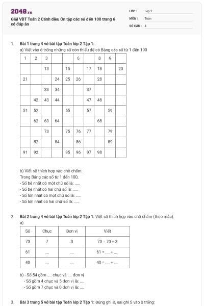 Giải VBT Toán 2 Cánh diều Ôn tập các số đến 100 trang 6 có đáp án