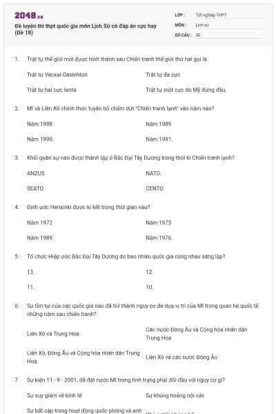Đề luyện thi thpt quốc gia môn Lịch Sử có đáp án cực hay (Đề 18)
