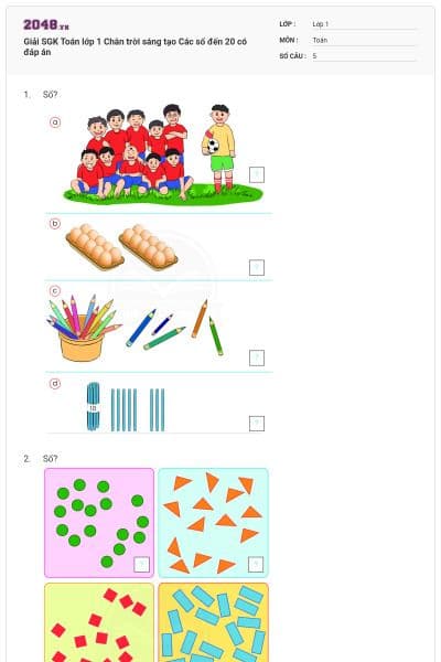 Giải SGK Toán lớp 1 Chân trời sáng tạo Các số đến 20 có đáp án