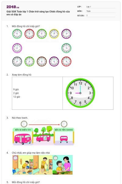 Giải SGK Toán lớp 1 Chân trời sáng tạo Chiếc đồng hồ của em có đáp án