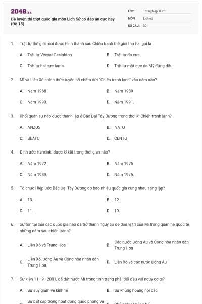 Đề luyện thi thpt quốc gia môn Lịch Sử có đáp án cực hay (Đề 18)