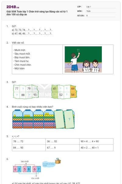 Giải SGK Toán lớp 1 Chân trời sáng tạo Bảng các số từ 1 đến 100 có đáp án