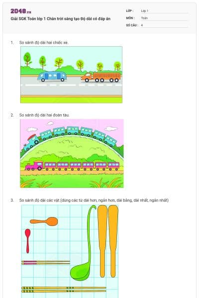 Giải SGK Toán lớp 1 Chân trời sáng tạo Độ dài có đáp án