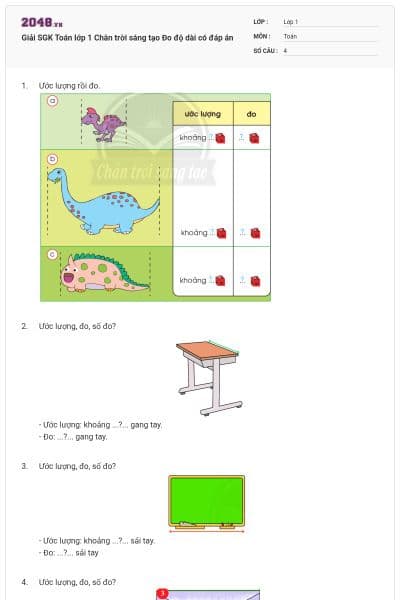 Giải SGK Toán lớp 1 Chân trời sáng tạo Đo độ dài có đáp án