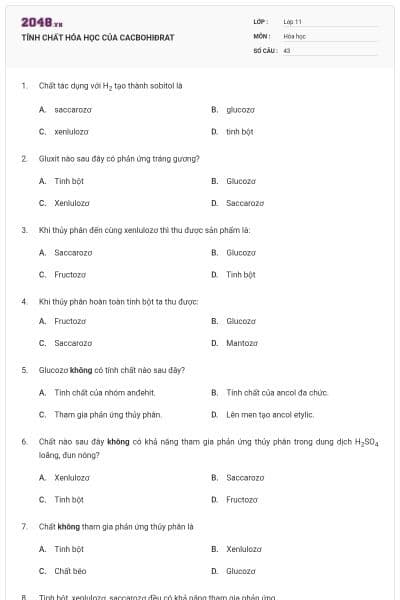 TÍNH CHẤT HÓA HỌC CỦA CACBOHIĐRAT