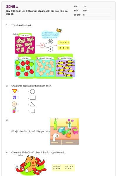 Giải SGK Toán lớp 1 Chân trời sáng tạo Ôn tập cuối năm có đáp án