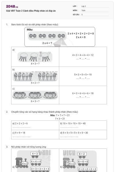 Giải VBT Toán 2 Cánh diều Phép nhân có đáp án