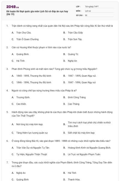 Đề luyện thi thpt quốc gia môn Lịch Sử có đáp án cực hay (Đề 19)