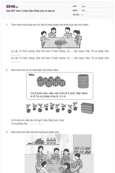 Giải VBT Toán 2 Cánh diều Phép chia có đáp án