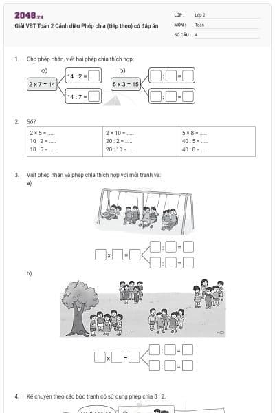 Giải VBT Toán 2 Cánh diều Phép chia (tiếp theo) có đáp án