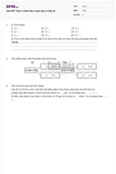 Giải VBT Toán 2 Cánh diều Luyện tập có đáp án